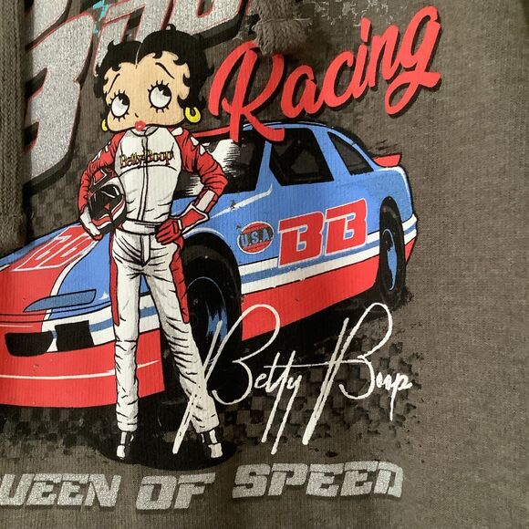 Y2K Grey Betty Boop Racing McBling 2000s Retro Graphic Oversized Hoodie L Casual - Picture 2 of 8